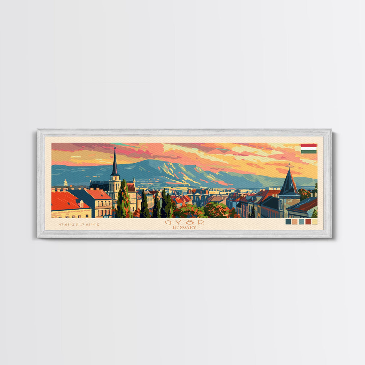 Gyor Hungary Wall Art, Panoramic Travel Poster, Panoramic Framed Canvas Print, City Wall Art, Wall Hanging Home Decor, Travel Art