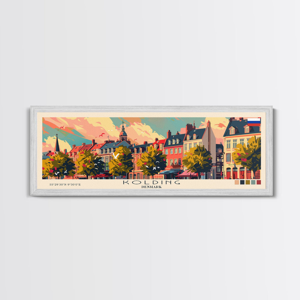 Kolding Denmark Travel Print Wall Art, Panoramic City Art, Travel Art, Wall Decor, Vacation Gift, Framed Canvas Print Or Metal Art