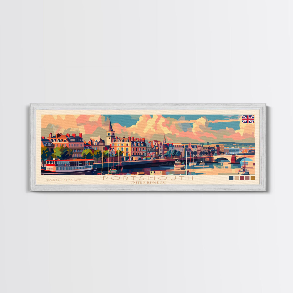 Portsmouth United Kingdom Wall Art, Panoramic Travel Poster, Panoramic Framed Canvas Print, City Wall Art, Wall Hanging Home Decor, Travel Art