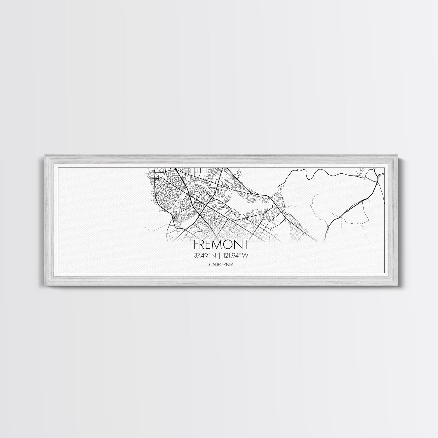 Panoramic Fremont City Map, California Art, Map Print, Minimalist Wall Art, Canvas Art, Housewarming Gift, Street Map Art, Closing Gift