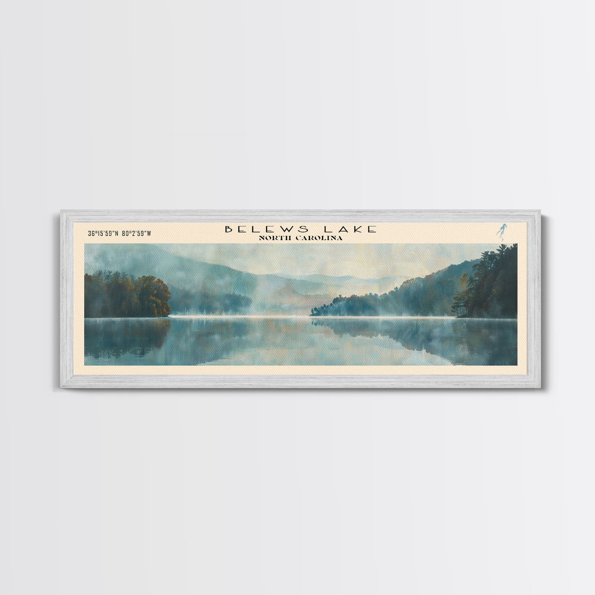 Belews Lake North Carolina Panoramic Framed Canvas Print, Lake House Decor, Scenic View, Travel Poster, Minimalist Art, Home Decor