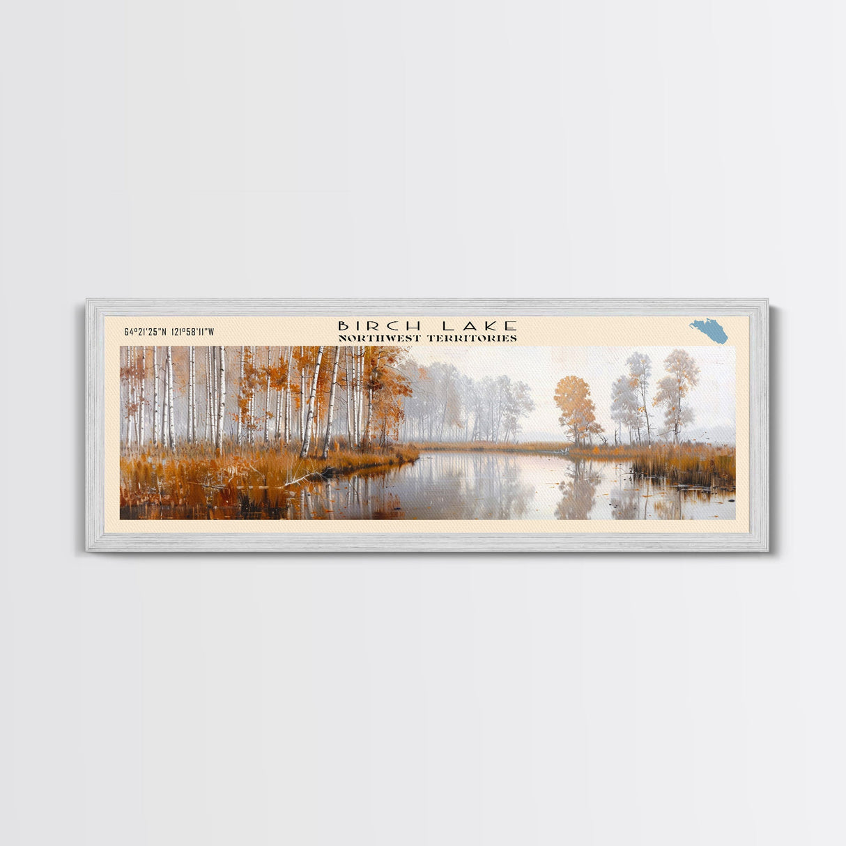 Birch Lake Framed Canvas Print, Panoramic Lake House Decor, Scenic View, Travel Poster, Rustic Art, Lake Painting