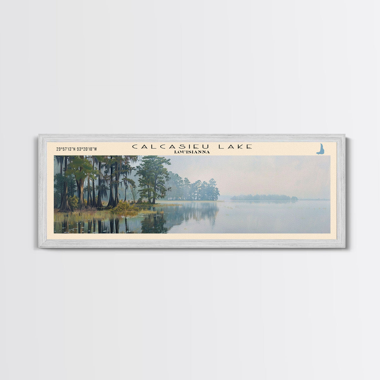 Calcasieu Lake Framed Canvas Print, Lake House Art, Panoramic Wall Art, Travel Poster, Minimalist Lake Painting, Home Decor