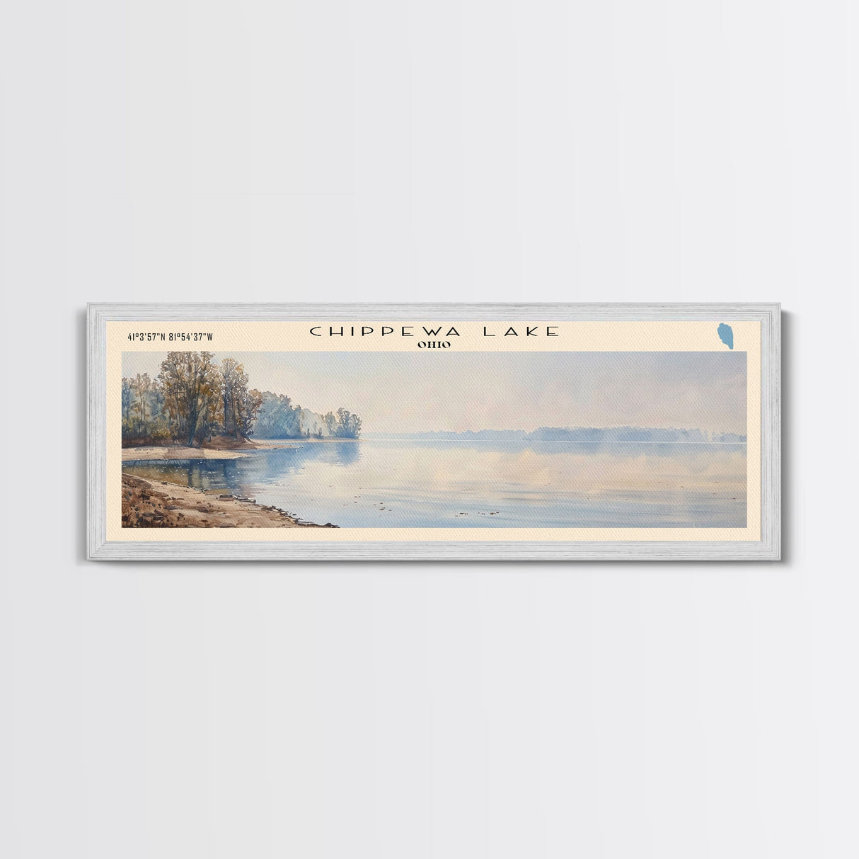 Chippewa Lake Ohio Framed Canvas Print, Lake House Decor, Panoramic Wide Art, Travel Poster, Modern Lake Painting, Nature Art
