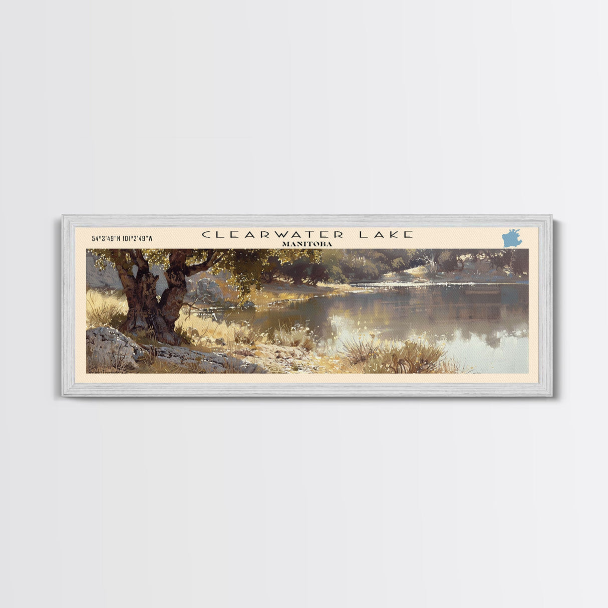 Clearwater Lake Framed Canvas Print, Lake House Art, Panoramic Travel Poster, Wide Wall Art, Modern Lake Painting, Home Decor