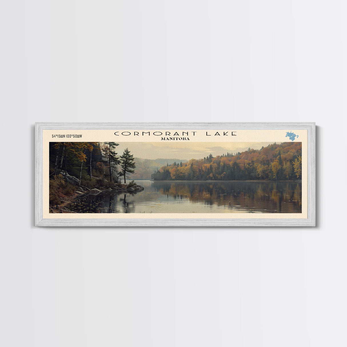 Cormorant Lake Framed Canvas Print, Lake House Decor, Panoramic Wide Art, Travel Poster, Rustic Lake Painting, Home Decor