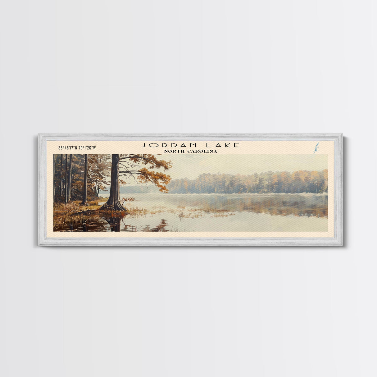Jordan Lake North Carolina Framed Canvas Print, Lake House Art, Panoramic Travel Poster, Wall Art, Stunning Lake Painting, Home Decor