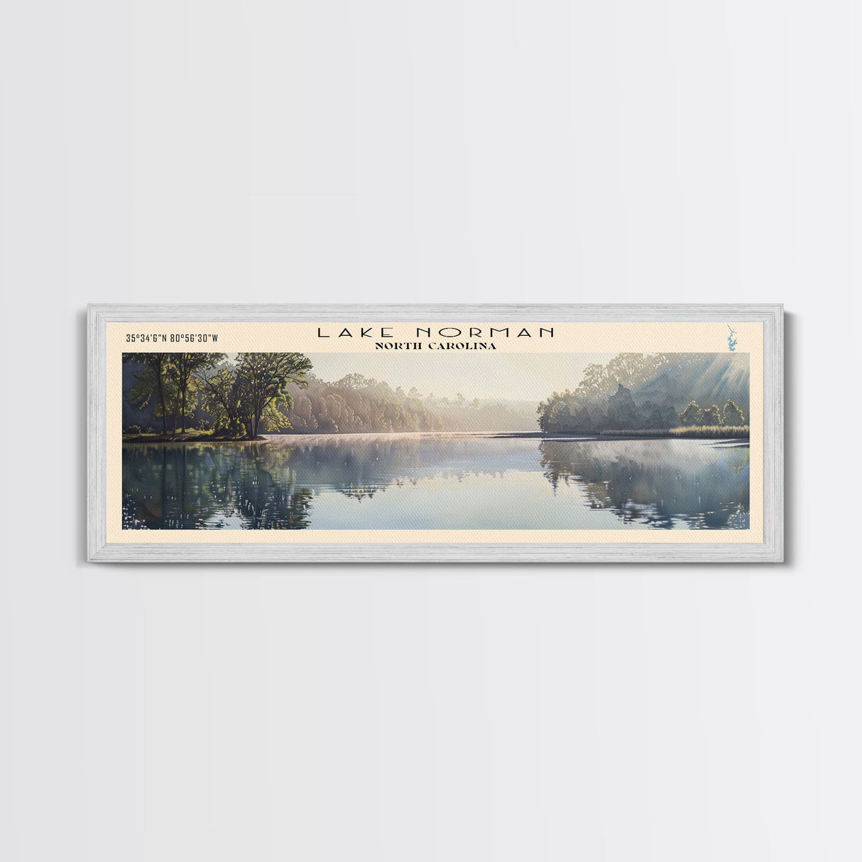 Lake Norman North Carolina Framed Canvas Print, Lake House Decor, Panoramic Wall Art, Travel Poster, Scenic Landscape Painting, Contemporary Art