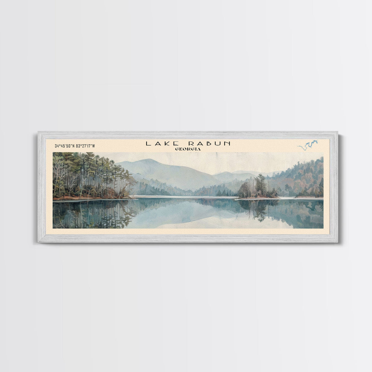Lake Rabun Georgia Framed Canvas Print, Lake House Decor, Panoramic Wall Art, Travel Poster, Serene Landscape Painting, Living Room Decor