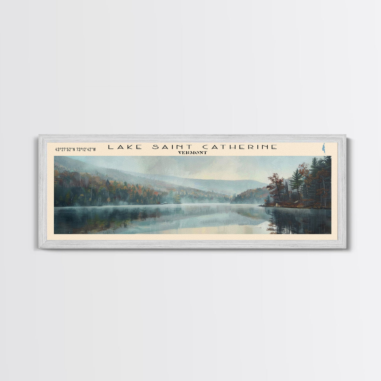 Lake Saint Catherine, Boho Art, Scenic Landscape, Travel Poster Art, Wall Art, Home Decor, Nature Scene, Lake Painting, Minimalist Art, Living Room Decor, Travel Print, Framed Canvas Print, Lake House Decor, Panoramic Print