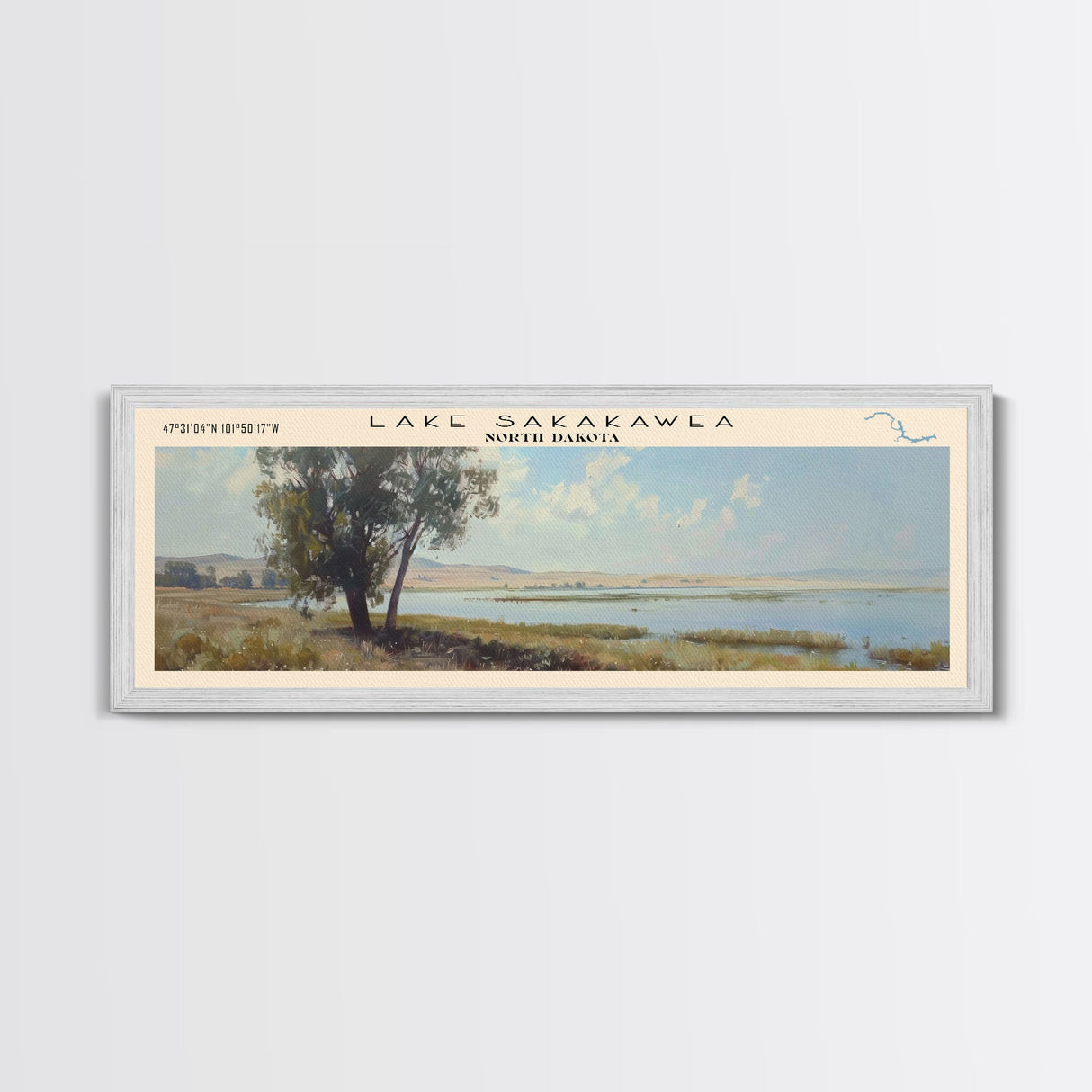 Lake Sakakawea, Boho Art, Beautiful Landscape, Travel Poster Art, Wall Art, Home Decor, Nature Scene, Lake Painting, Minimalist Art, Modern Art, Travel Print, Framed Canvas Print, Lake House Decor, Panoramic Print