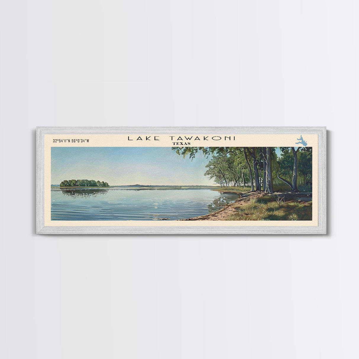 Lake Tawakoni Texas Framed Canvas Print, Lake House Decor, Panoramic Wall Art, Travel Poster, Stunning Landscape Painting, Bedroom Decor