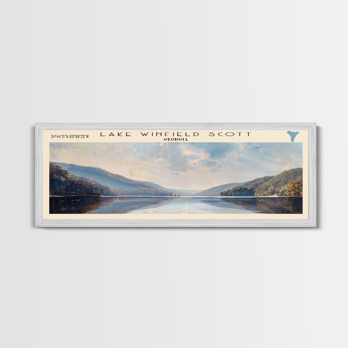Lake Winfield Scott Georgia Framed Canvas Print, Lake House Decor, Panoramic Wall Art, Travel Poster, Scenic Landscape Painting, Rustic Art
