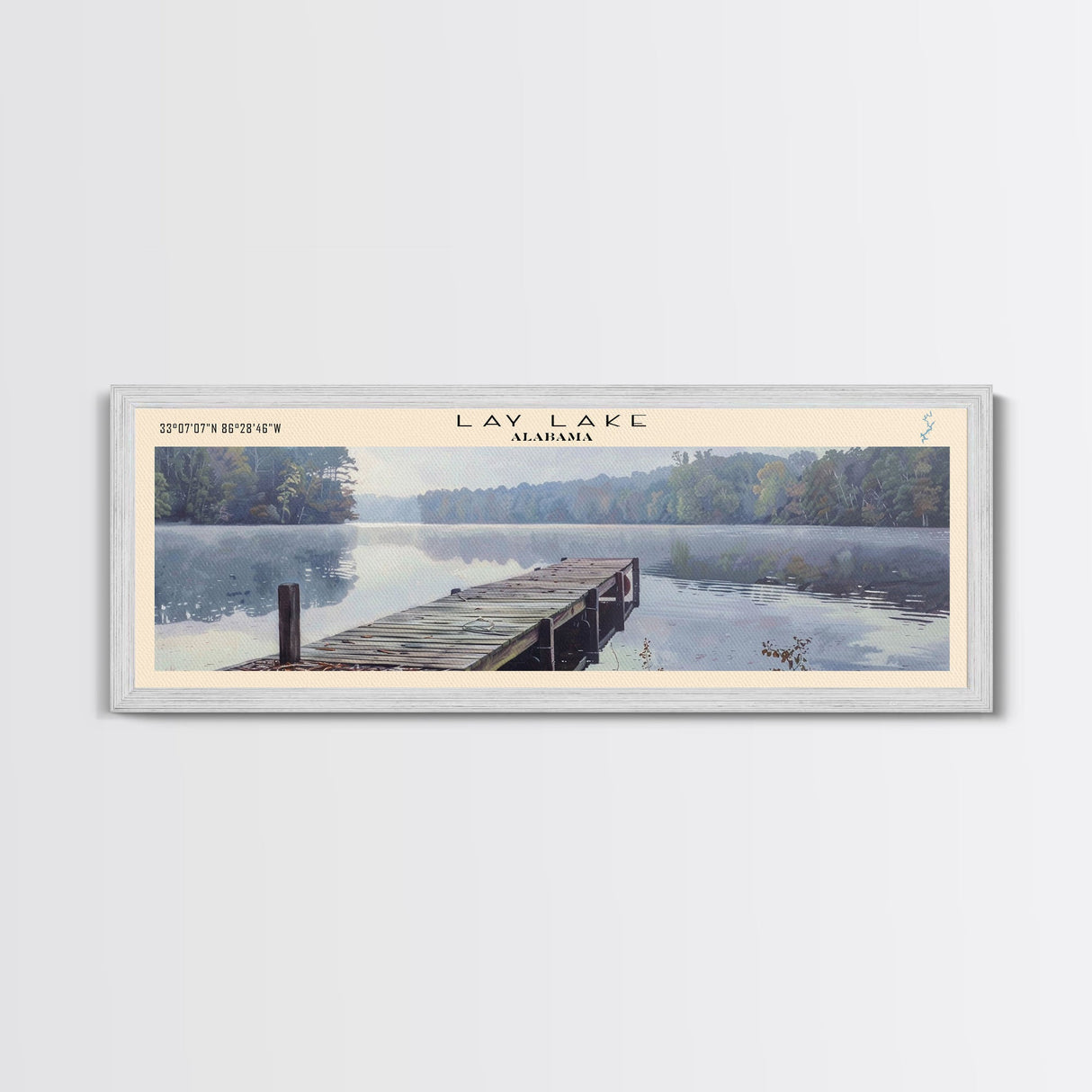 Lay Lake Alabama Framed Canvas Print, Lake House Decor, Panoramic Wall Art, Travel Poster, Beautiful Landscape Painting, Modern Art