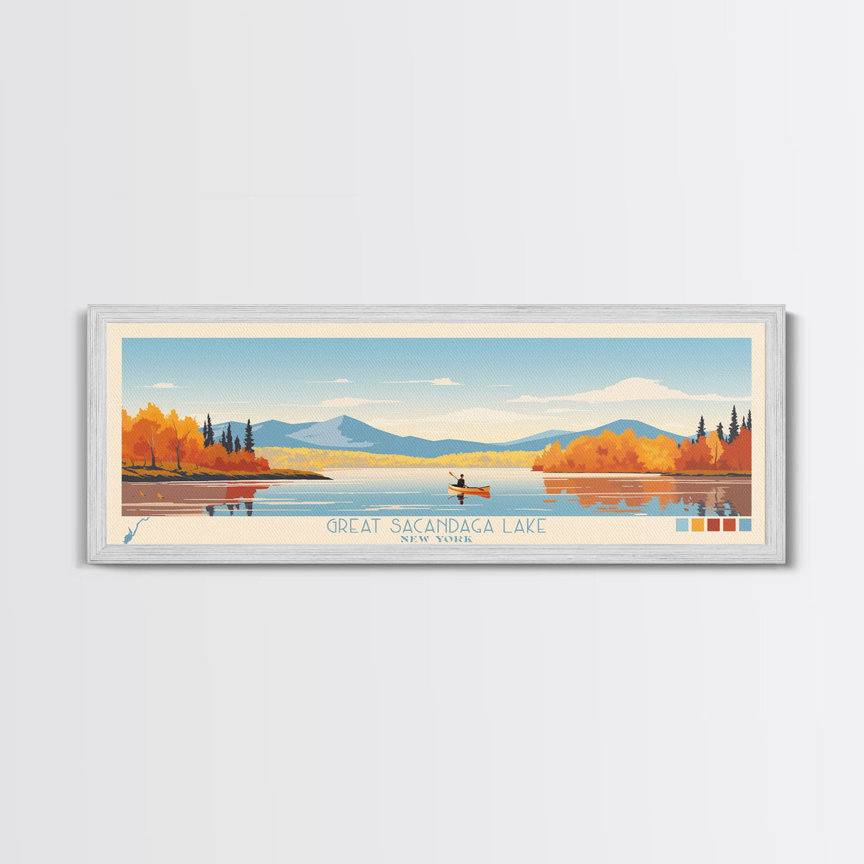 Great Sacandaga Lake New York Framed Canvas Print, Panoramic Art, Midcentury Modern, Pop Art, Bedroom Decor, Travel Poster, Lake House Art, Home Decor