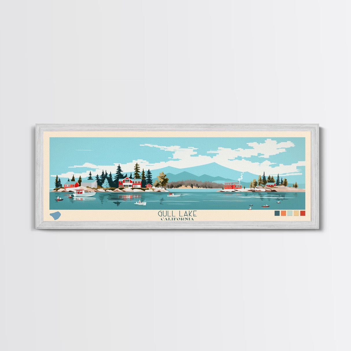 Gull Lake California Framed Canvas Print, Panoramic Art, Midcentury Modern, Pop Art, Bedroom Decor, Travel Poster, Lake View, Artistic Decor