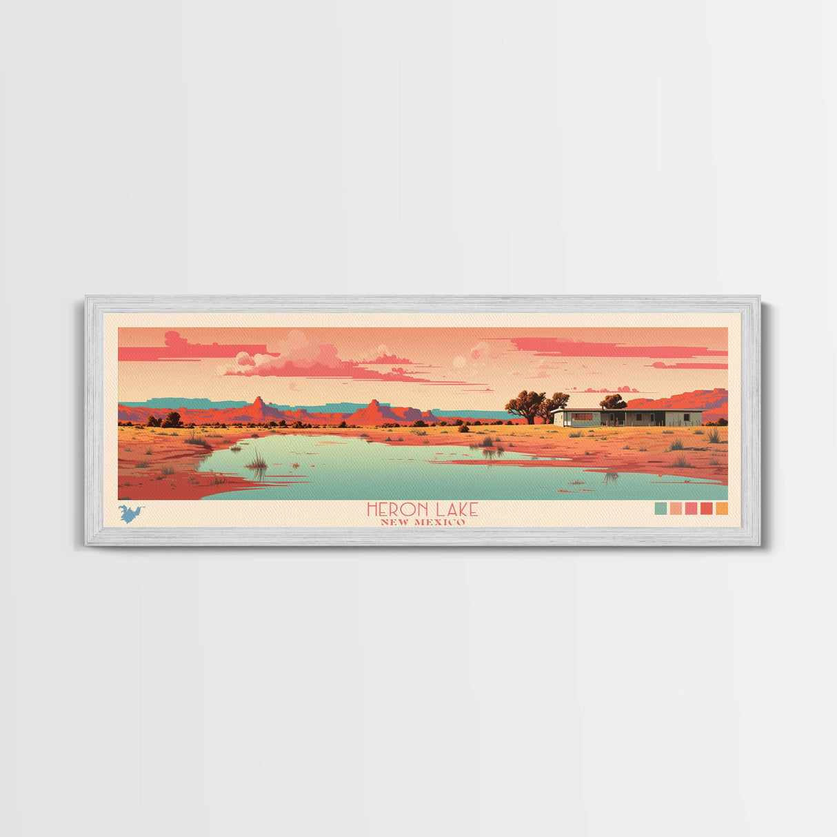 Heron Lake New Mexico Framed Canvas Print, Panoramic Art, Midcentury Modern, Pop Art, Bedroom Decor, Travel Poster, Artistic Decor, Home Decor