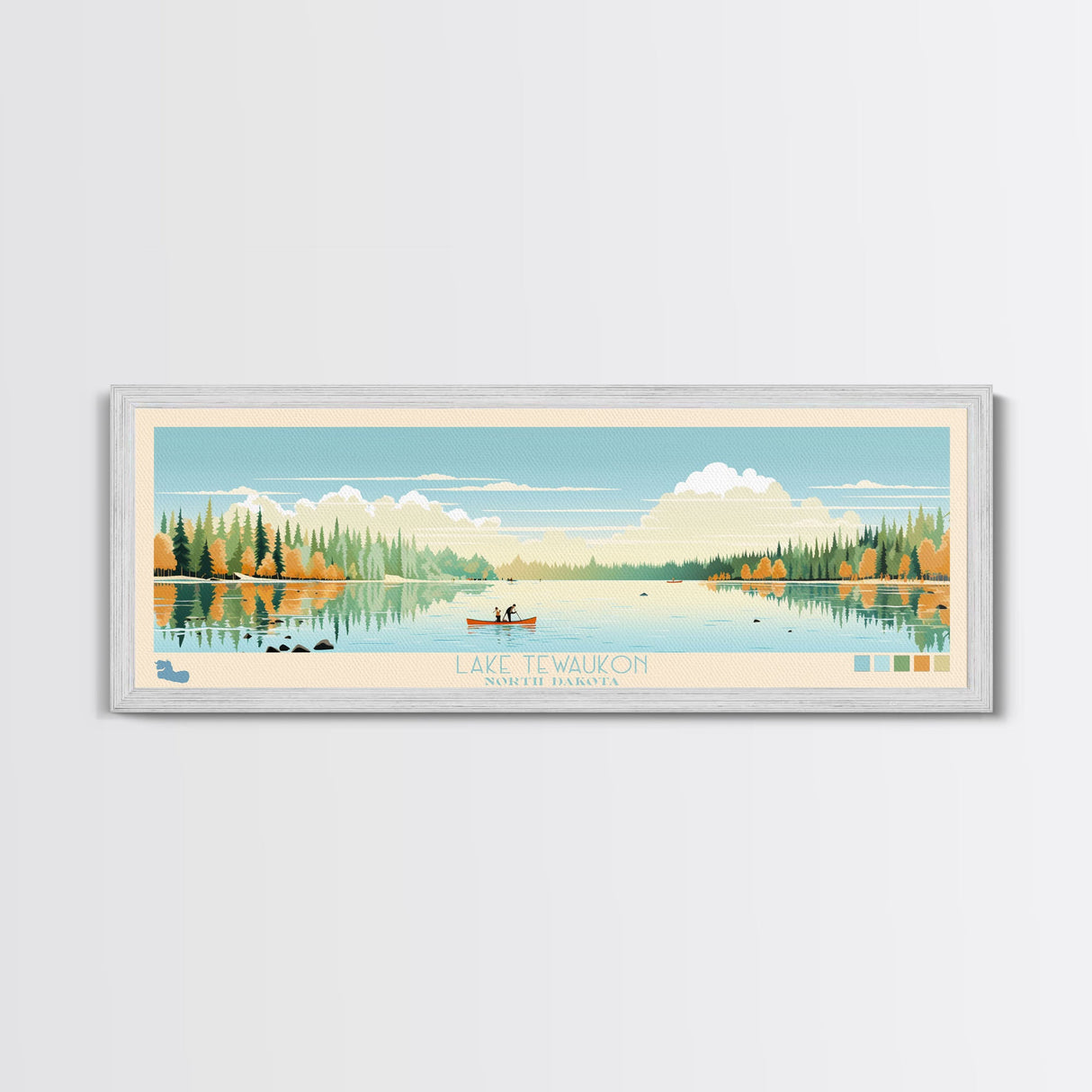 Lake Tewaukon North Dakota Framed Canvas Print, Panoramic Wall Art, Midcentury Modern, Pop Art, Living Room Decor, Travel Poster, Lake House Art
