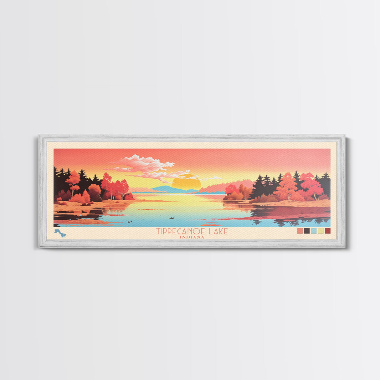 Tippecanoe Lake, Indiana Framed Canvas Print, Lake House Decor, Midcentury Modern Art, Pop Art, Travel Poster, Living Room Wall Art