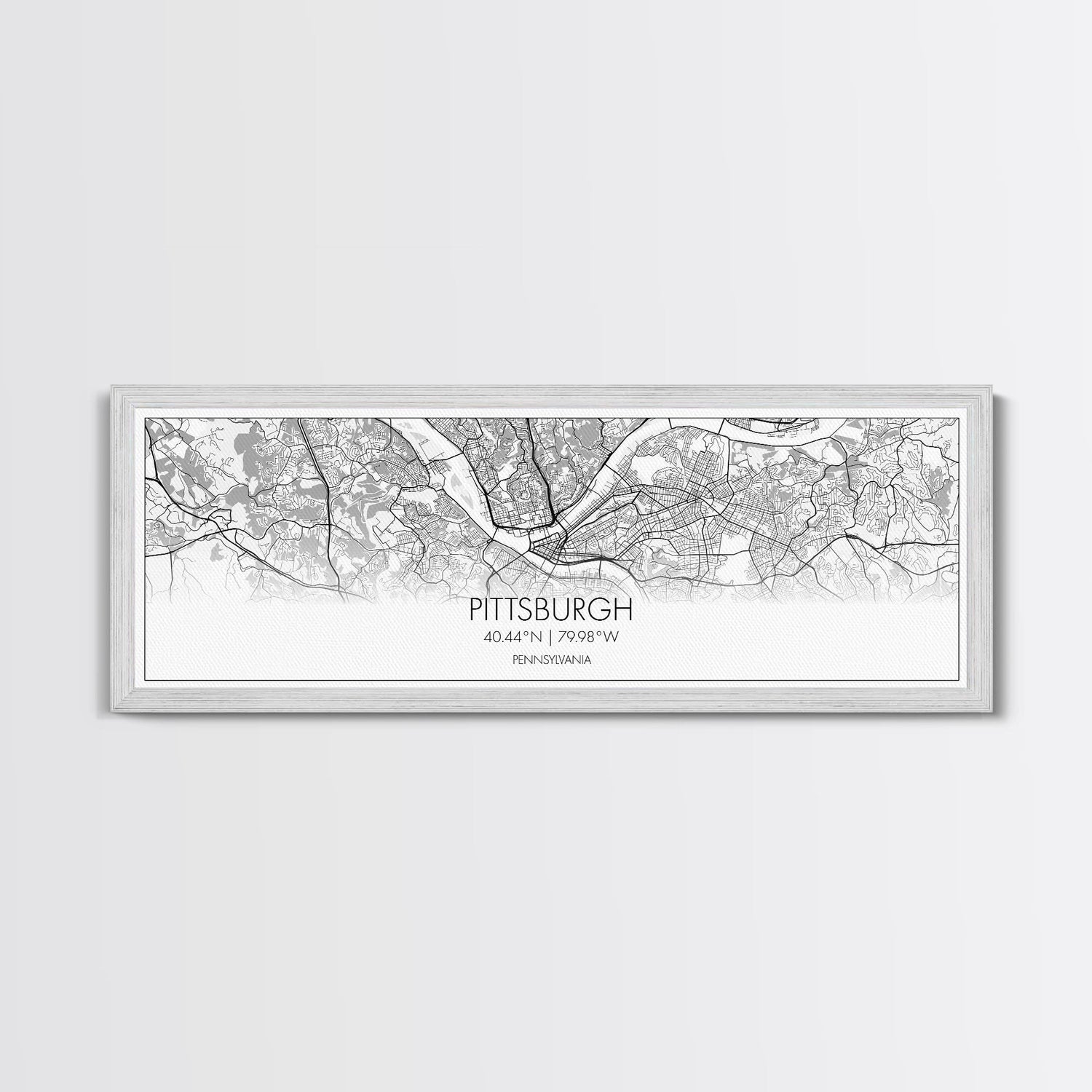 Panoramic Pittsburgh City Map, Pennsylvania Art, Map Print, Minimalist Wall Art, Canvas Art, Housewarming Gift, Street Map Art, Closing Gift