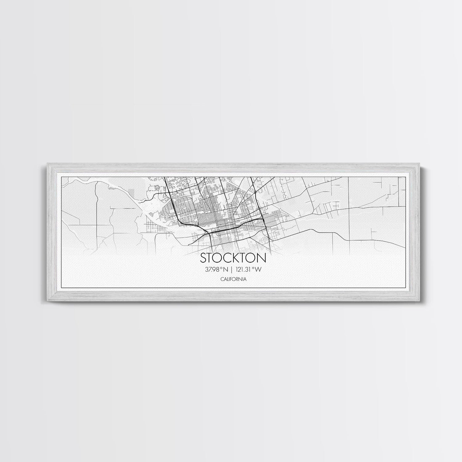 Panoramic Stockton City Map, California Art, Map Print, Minimalist Wall Art, Canvas Art, Housewarming Gift, Street Map Art, Closing Gift