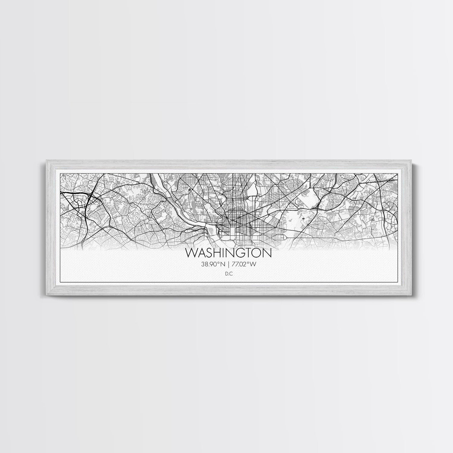 Panoramic Washington City Map, District Of Columbia, Map Print, Minimalist Wall Art, Canvas Art, Housewarming Gift, Street Map, Closing Gift