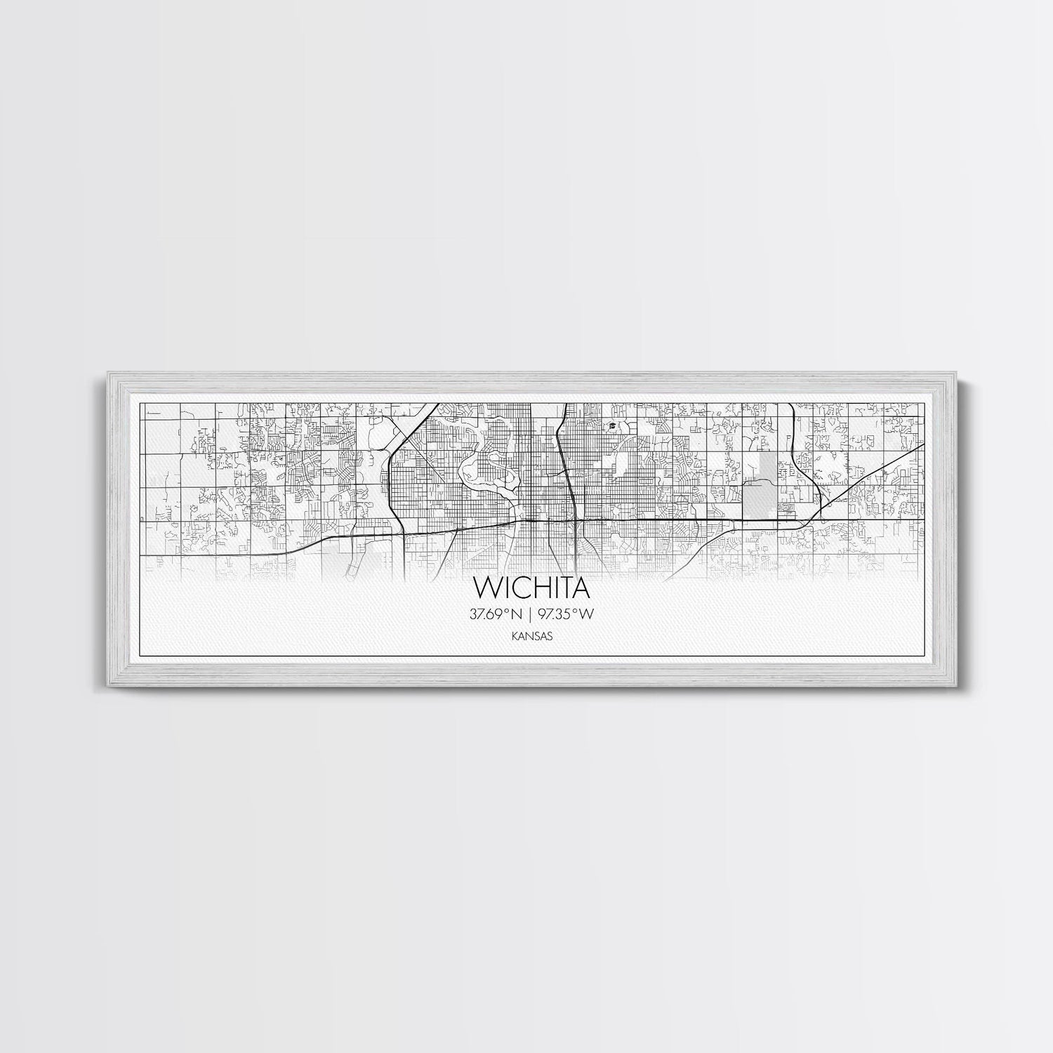 Panoramic Wichita City Map, Kansas Art, Map Print, Minimalist Wall Art, Canvas Art, Housewarming Gift, Street Map Art, Closing Gift