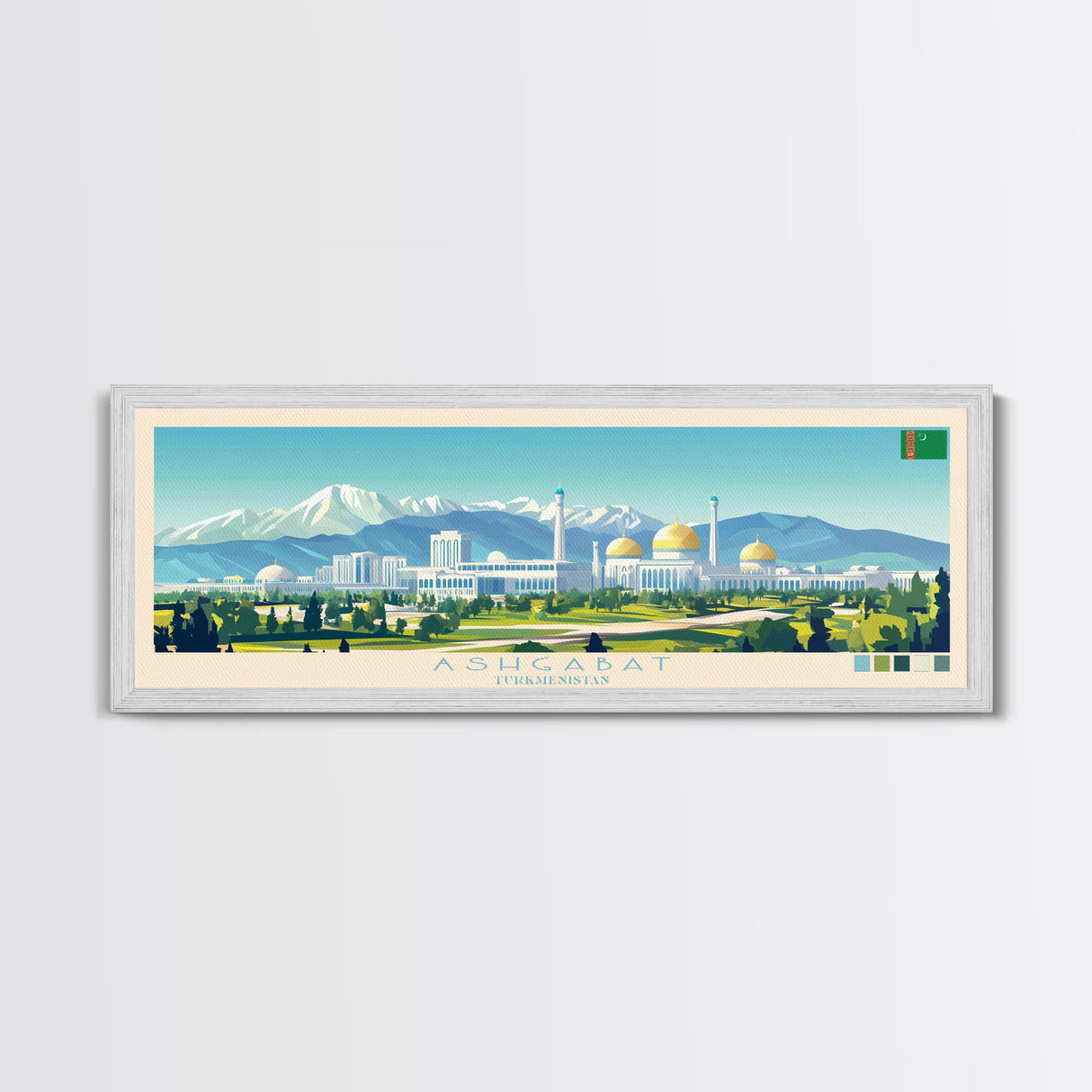 Ashgabat, Turkmenistan Panoramic Travel Poster Canvas Print, Ashgabat, Turkmenistan Painting, Turkmenistan Art, Ashgabat Panoramic Travel Art, Travel Painting