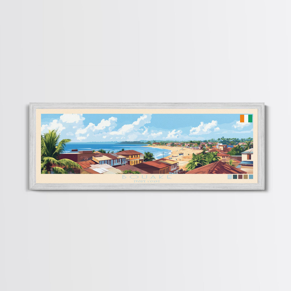 Bouake, Ivory Coast Panoramic Travel Poster Canvas Print, Bouake, Ivory Coast Painting, Ivory Coast Art, Bouake Panoramic Travel Art, Travel Painting