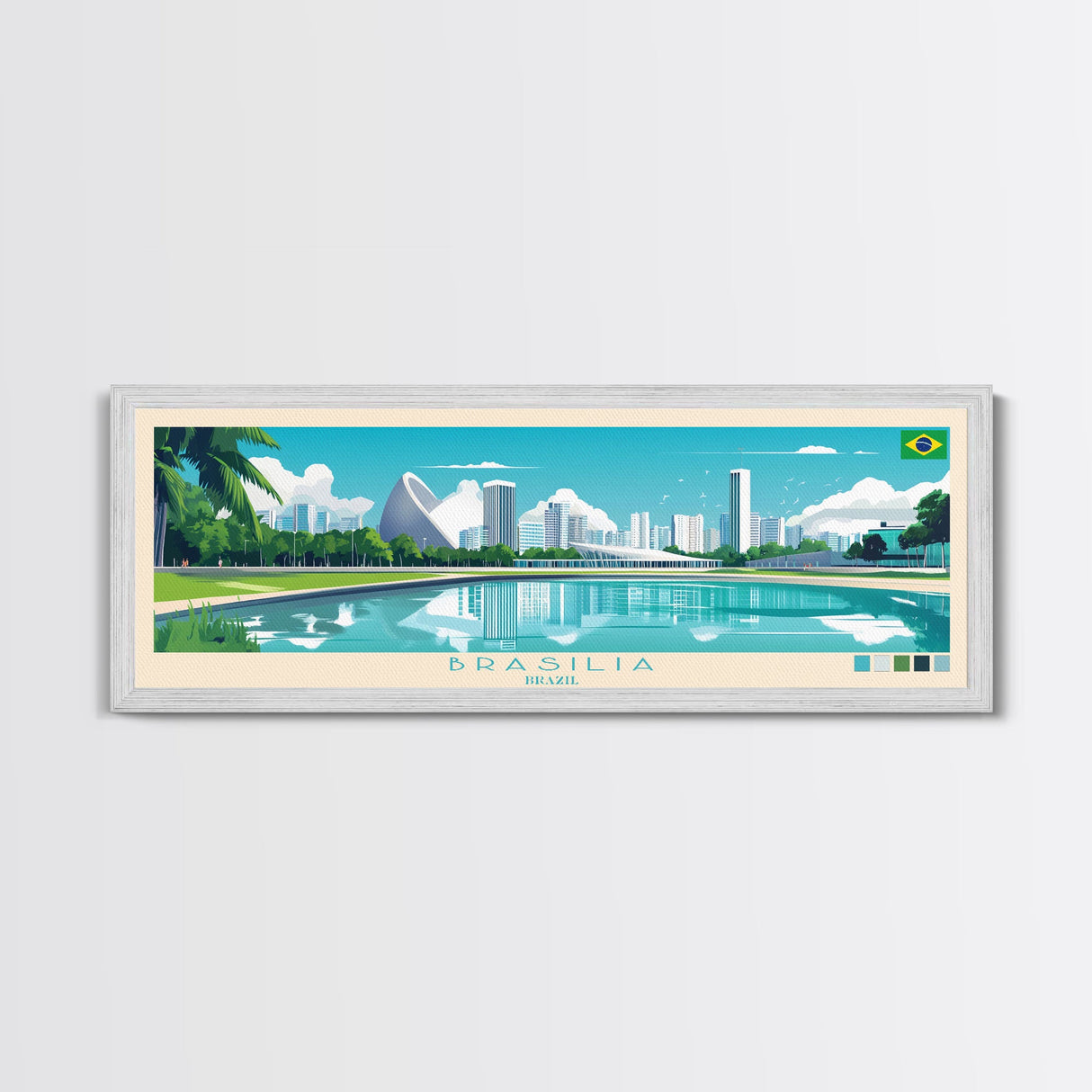 Brasilia, Brazil Panoramic Travel Poster Canvas Print, Brasilia, Brazil Painting, Brazil Art, Brasilia Panoramic Travel Art, Travel Painting