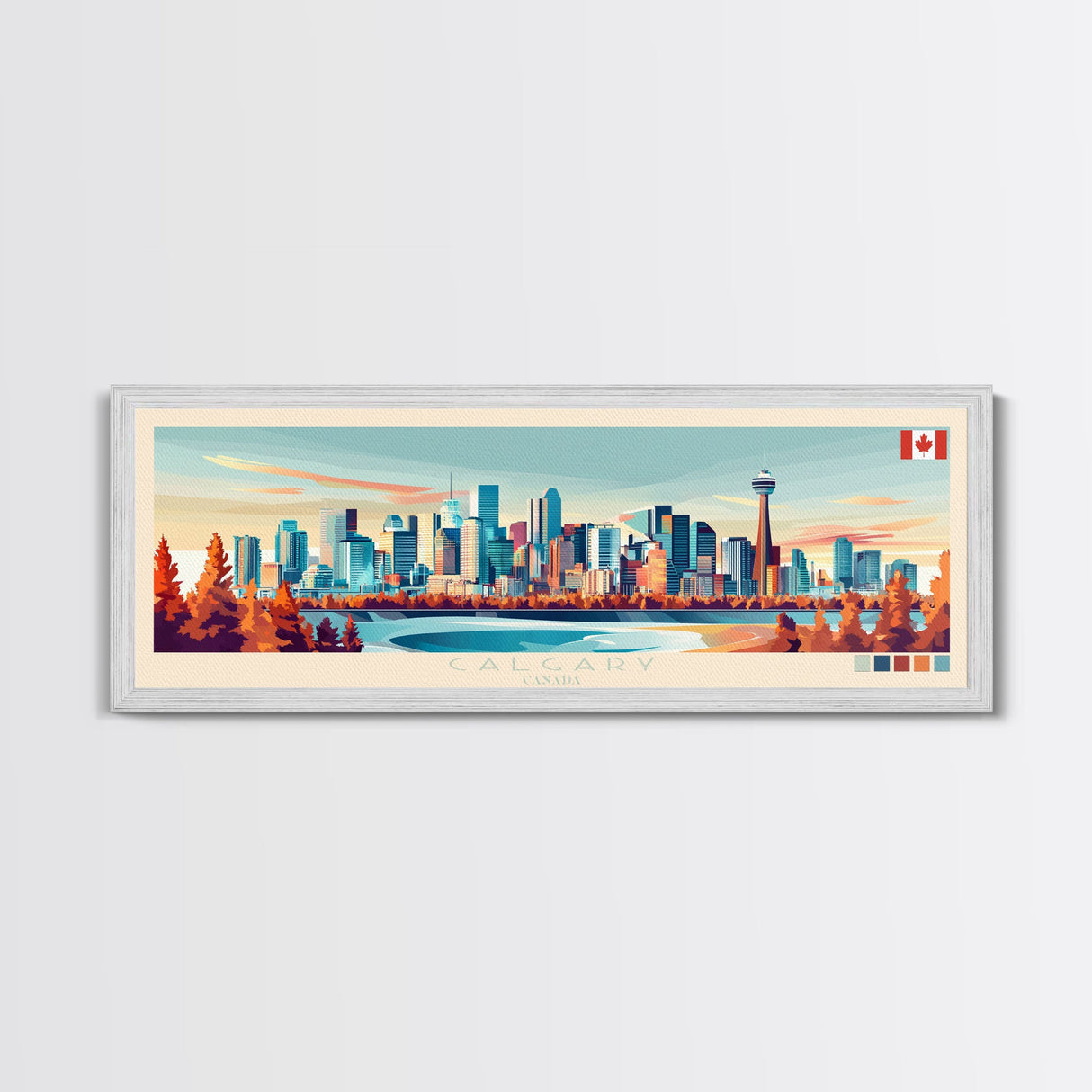 Calgary, Canada Panoramic Travel Poster Canvas Print, Calgary, Canada Painting, Canada Art, Calgary Travel Art, Living Room Painting