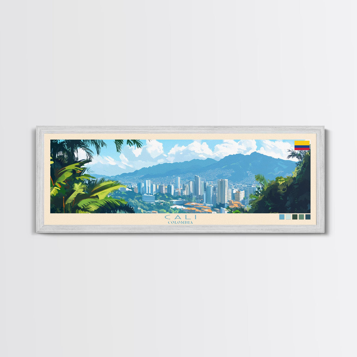 Cali, Colombia Travel Poster Panoramic Canvas Print, Cali, Colombia Painting, Colombia Art, Cali Travel Art, Guest Room Painting