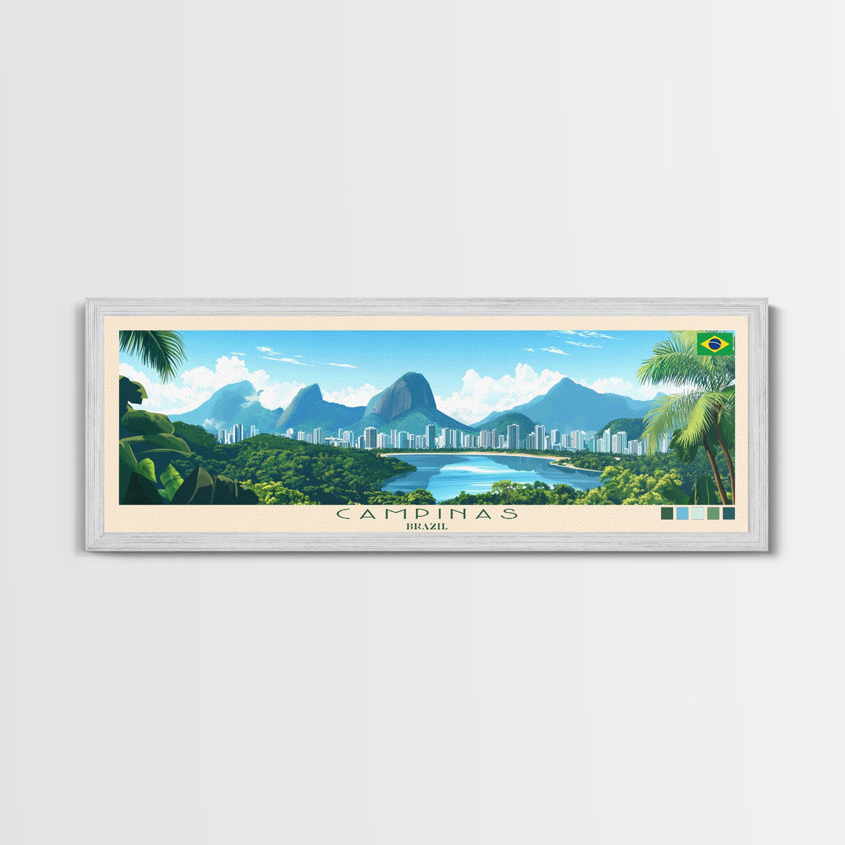 Campinas, Brazil Travel Poster Panoramic Canvas Print, Campinas, Brazil Painting, Brazil Art, Campinas Travel Art, Guest Room Painting