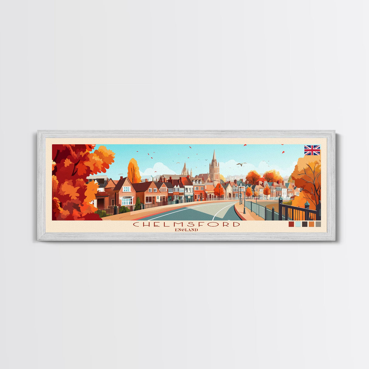 Chelmsford, England Travel Poster Panoramic Canvas Print, Chelmsford, England Painting, England Art, Chelmsford Travel Art, Guest Room Painting