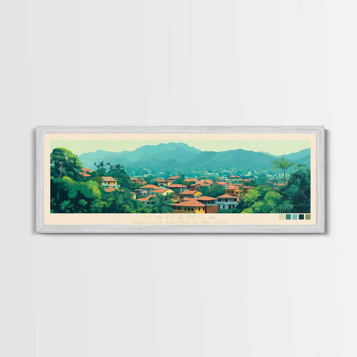 Kananga, Congo Travel Poster Panoramic Canvas Print, Kananga, Congo Painting, Congo Art, Kananga Travel Art, Guest Room Painting