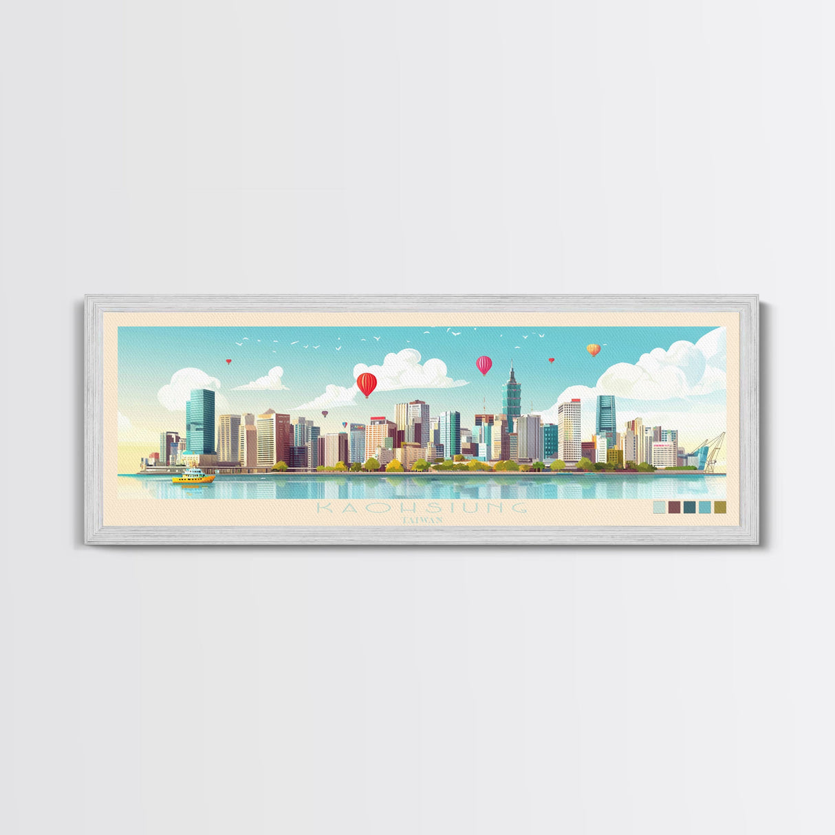 Kaohsiung, Taiwan Panoramic Travel Poster Canvas Print, Kaohsiung, Taiwan Painting, Taiwan Art, Kaohsiung Travel Art, Guest Room Painting