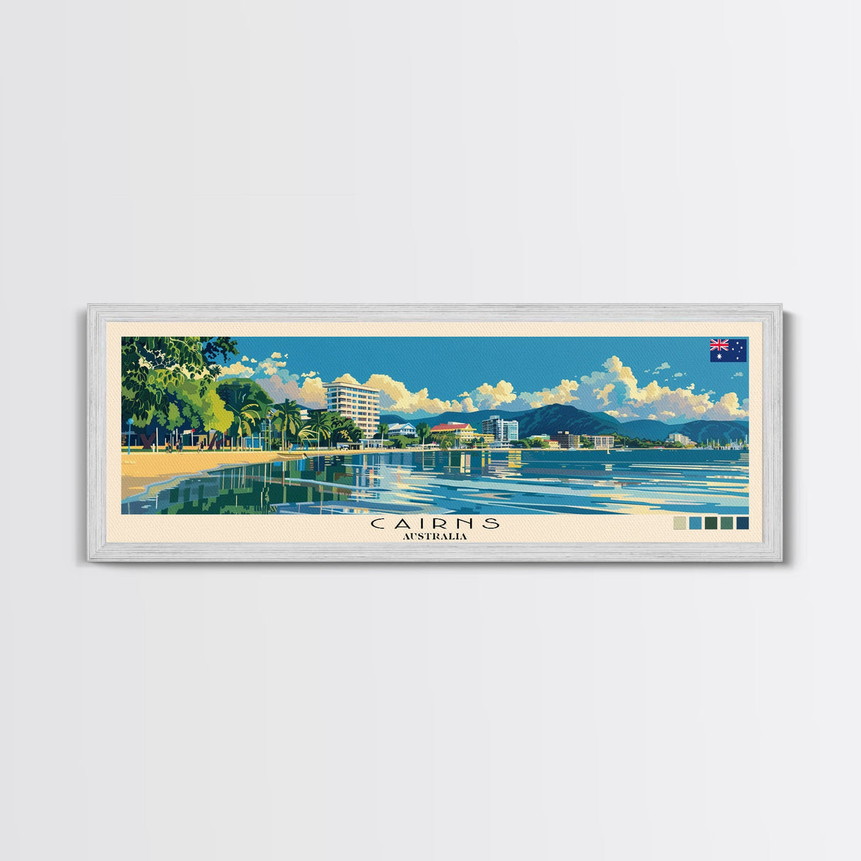 Cairns, Australia Panoramic Canvas Print, Cairns, Australia Painting, Australia Art, Cairns Travel Poster, Travel Art, Living Room Painting