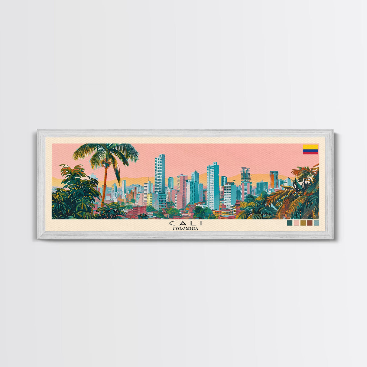 Cali, Colombia Panoramic Canvas Print, Cali, Colombia Painting, Colombia Art, Cali Travel Poster, Travel Art, Vacation Gift