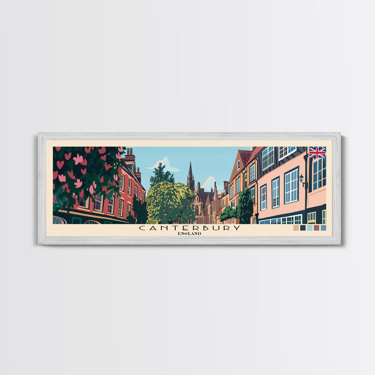 Canterbury, England Panoramic Canvas Print, Canterbury, England Painting, England Art, Canterbury Travel Poster, Travel Art, Vacation Gift