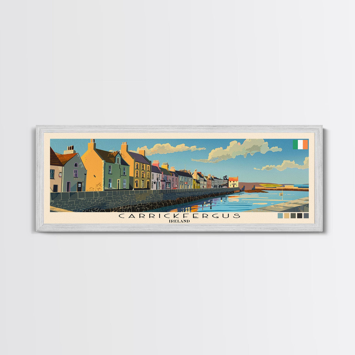 Carrickfergus, Ireland Panoramic Canvas Print, Carrickfergus, Ireland Painting, Ireland Art, Carrickfergus Travel Poster, Travel Art, Living Room Painting