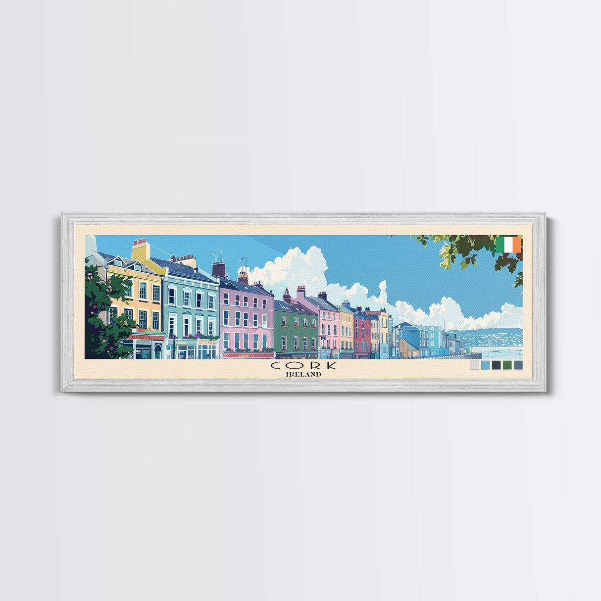 Cork, Ireland Panoramic Canvas Print, Cork, Ireland Painting, Ireland Art, Cork Travel Poster, Travel Art, Guest Room Painting