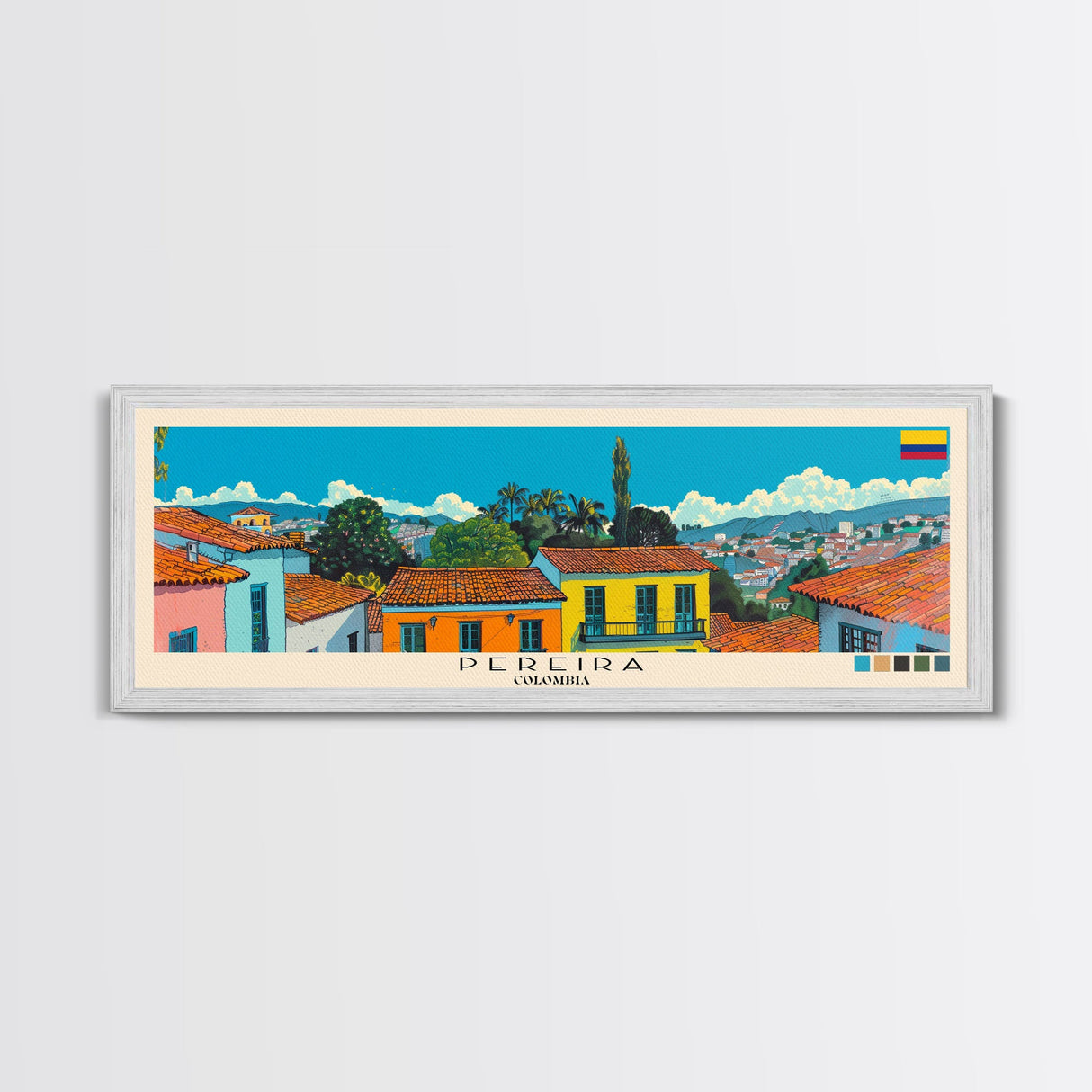 Pereira, Colombia Panoramic Canvas Print, Pereira, Colombia Painting, Colombia Art, Pereira Travel Poster, Travel Art, Guest Room Painting
