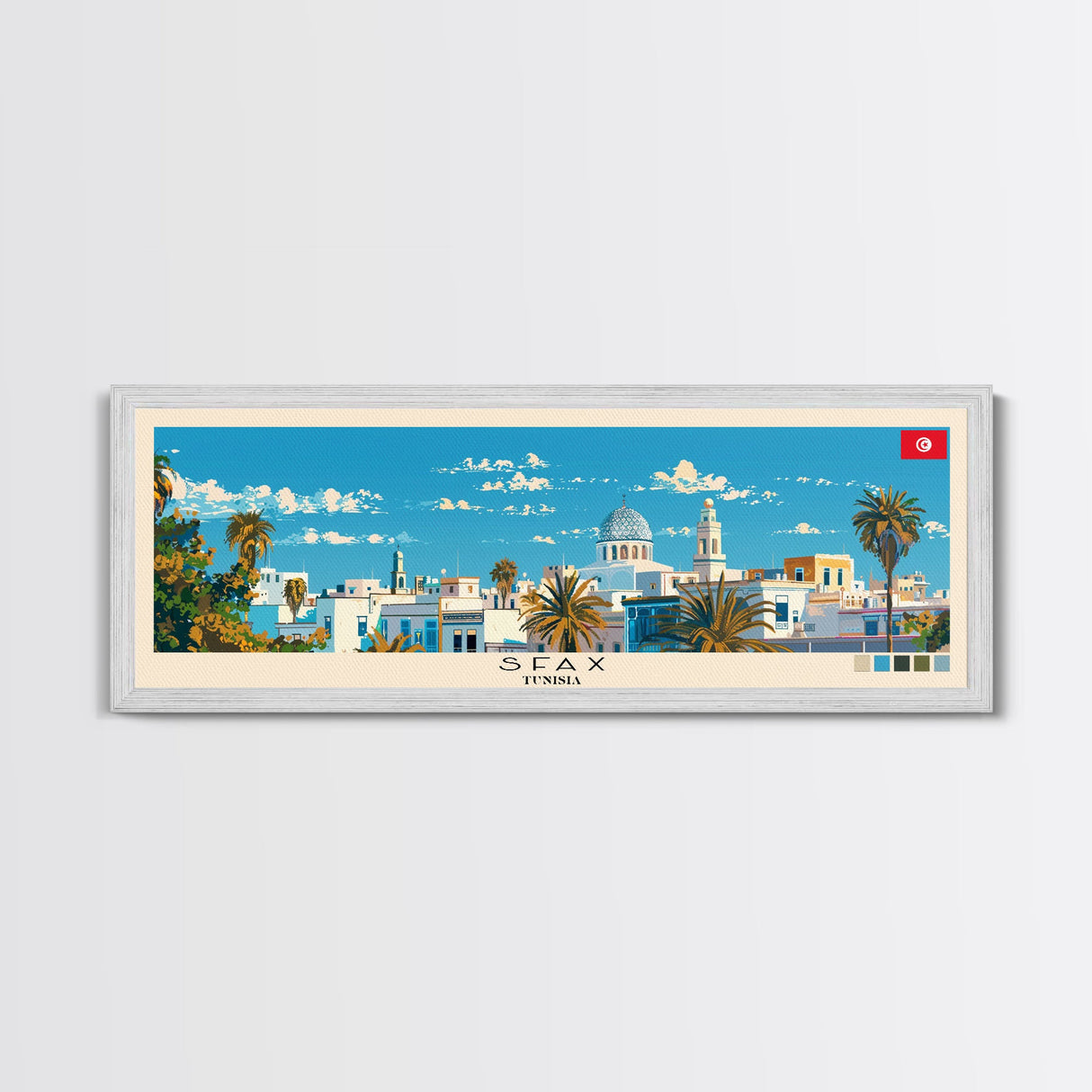 Sfax, Tunisia Panoramic Canvas Print, Sfax, Tunisia Painting, Tunisia Art, Sfax Travel Poster, Travel Art, Living Room Painting