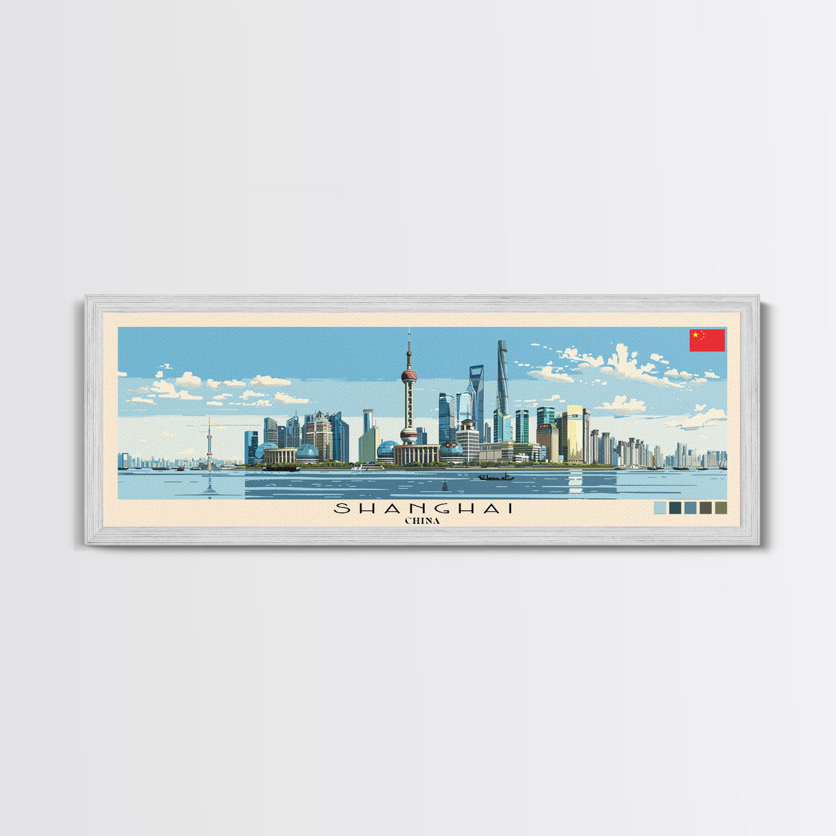 Shanghai, China Panoramic Canvas Print, Shanghai, China Painting, China Art, Shanghai Travel Poster, Travel Art, Housewarming Gift