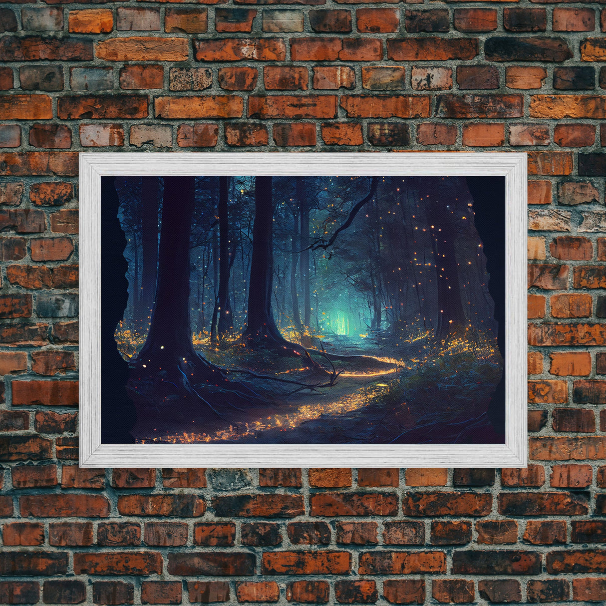 Night In The Forest Woods Path Of Fireflies Fine Art Print, Wall Poster, Wall Art Print, Wall Decor