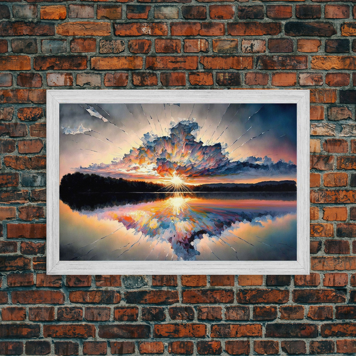 Sunset Reflection over a Lake, framed canvas print, framed wall art, colorful decor, above couch art