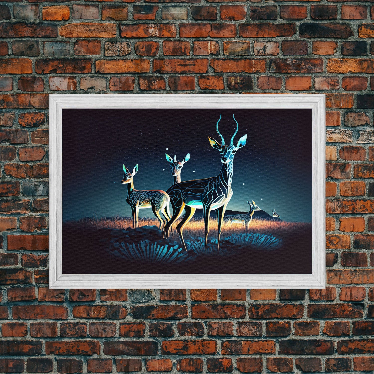 Plains of Africa, Wireframe Impala Deer, Animal Prints, Framed Canvas print, framed wall art