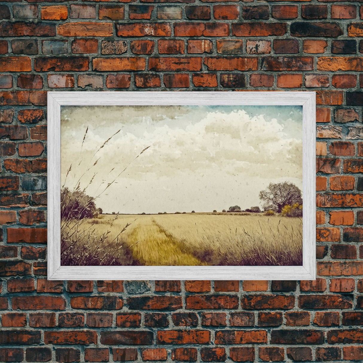 Muted Vintage Landscape Wall Art Canvas Print, Nature Framed Large Gallery Art, Minimalist Art Ready to Hang, With Hanging Kit, Subdued Art