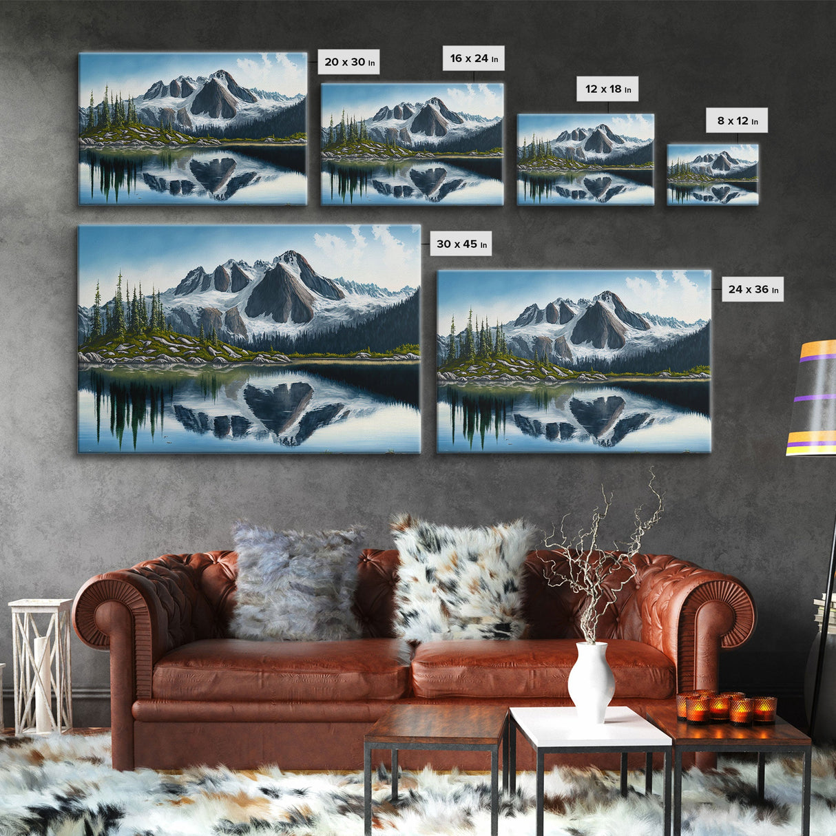 Pine Tree Forest, Winter Art, Framed Canvas Print, framed wall art, living room above sofa art