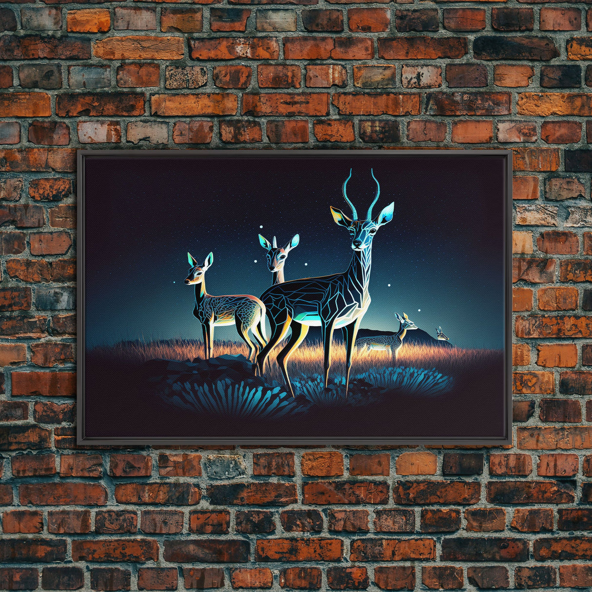 Plains of Africa, Wireframe Impala Deer, Animal Prints, Framed Canvas print, framed wall art